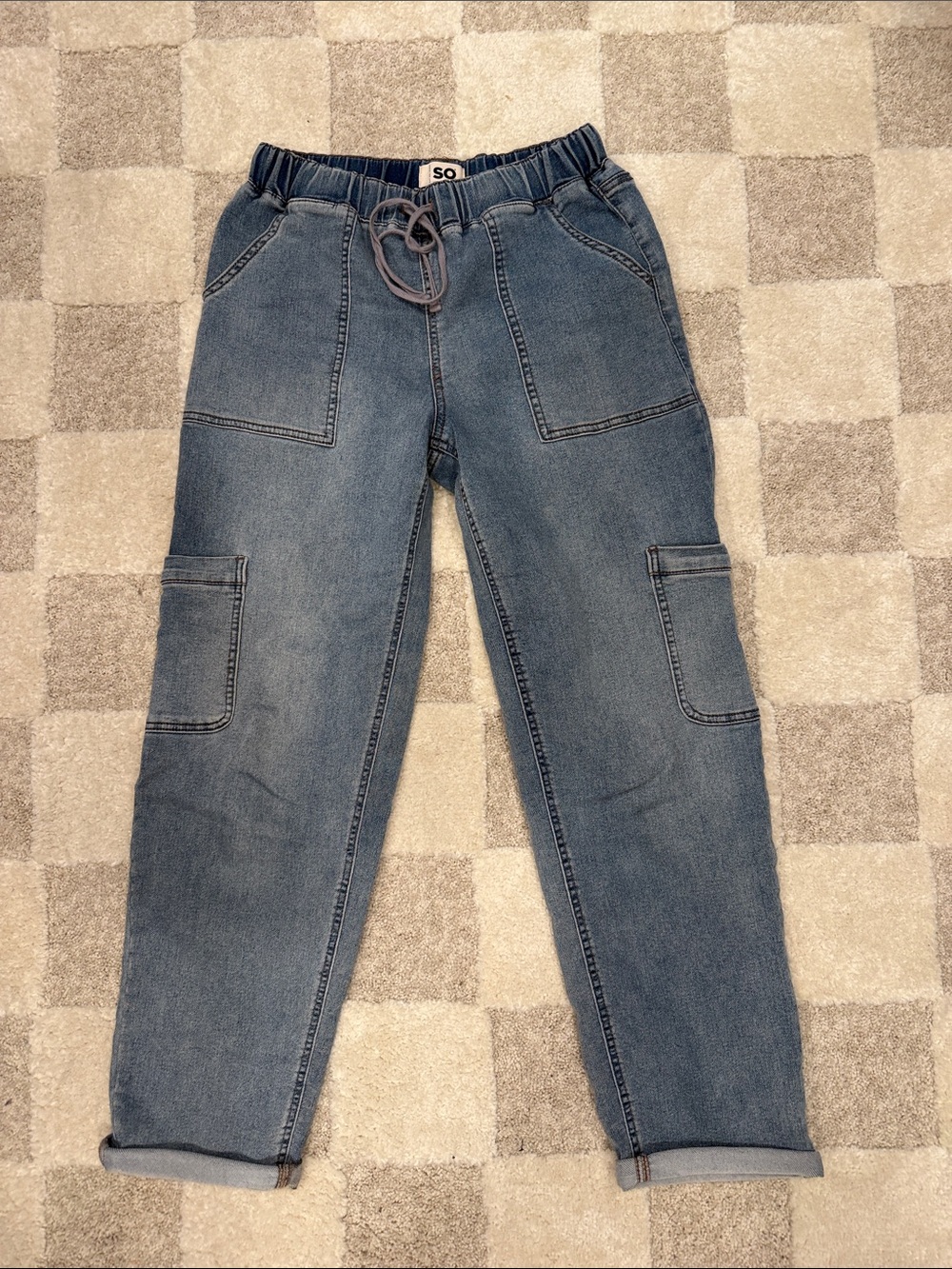 SO Blue Denim Cargo Cuffed Pants, Small